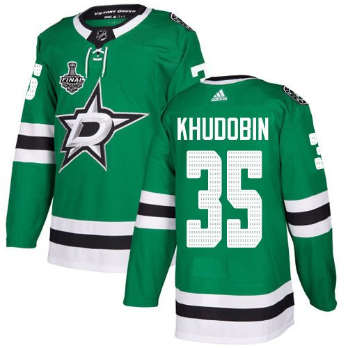 Adidas Men Dallas Stars #35 Anton Khudobin Green Home Authentic 2020 Stanley Cup Final Stitched NHL Jersey->tampa bay lightning->NHL Jersey